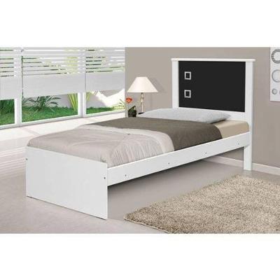 Cama Solteiro Barcelona MDF-MDP Branco e Preto Tebarrot Móveis