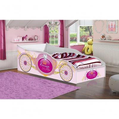 Cama Infantil Carro Princesa com Colchão MDF Rosa Gabrielli Móveis