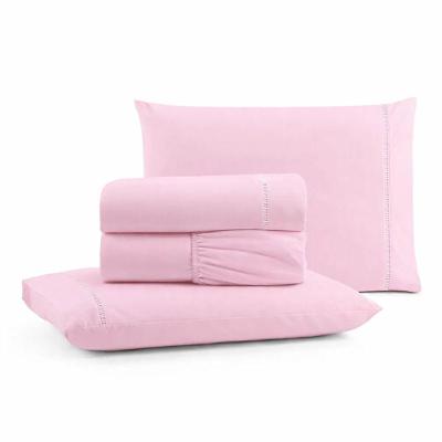 Jogo de Lençol Iris King 4 Peças Micropercal 600 Fios Ponto Palito Rosa Clara Luz Decora