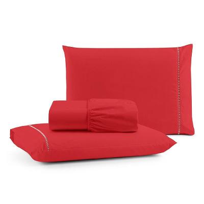 Jogo de Lençol Iris King 3 Peças Micropercal 600 Fios Ponto Palito Vermelho