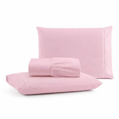 Jogo de Lençol Iris King 3 Peças Micropercal 600 Fios Ponto Palito Rosa