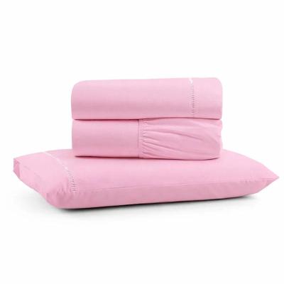 Jogo de Lençol Iris Solteiro 3 Peças Micropercal 600 Fios Ponto Palito Rosa