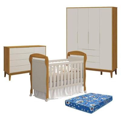 Quarto de Bebê Elfe Classic Danny 4 Portas 3 Gavetas MDF Areia Savana Reller Móveis