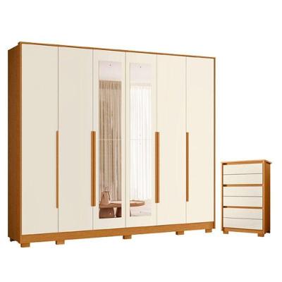 Guarda Roupa Casal Mercure 6 Portas de Bater e Cômoda Unno 6 Gavetas Cinamomo Off White