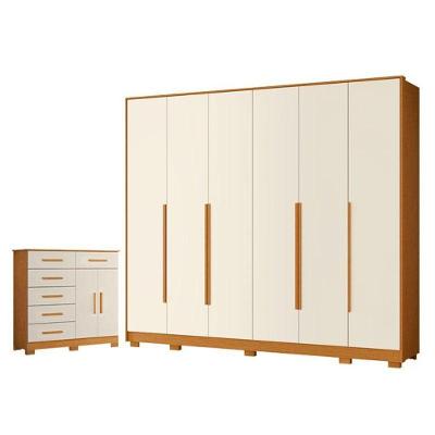 Kit Guarda Roupa Casal Mercure 6 Portas e Cômoda Xangai 6 Gavetas MDP Cinamomo Off White