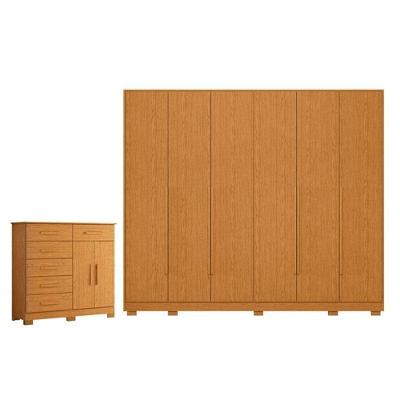 Guarda Roupa Casal Mercure 6 Portas de Bater e Cômoda Xangai MDP Cinamomo Albatroz Móveis