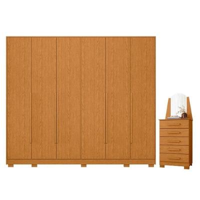 Guarda Roupa Casal Mercure 6 Portas com Cômoda New Veneza 5 Gavetas MDP Cinamomo