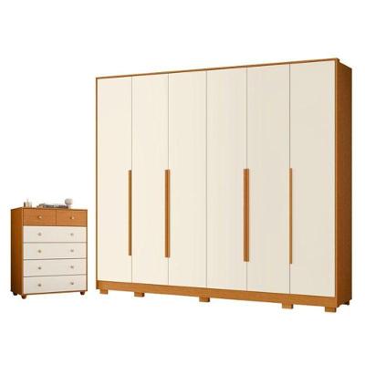 Kit Guarda Roupa Casal Mercure 6 Portas com Cômoda Vittoria 6 Gavetas MDP Cinamomo Off White