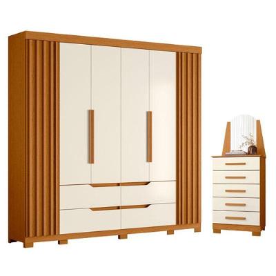 Guarda Roupa Casal Doble 6 Portas de Bater e Cômoda 5 Gavetas MDP Cinamomo Off White