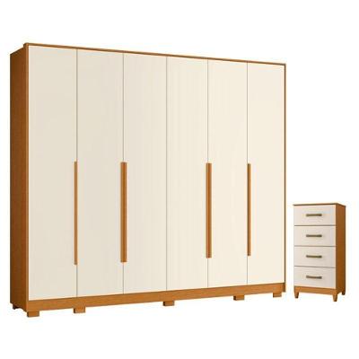 Guarda Roupa Casal Mercure 6 Portas e Cômoda Mobi 4 Gavetas MDP Cinamomo Off White