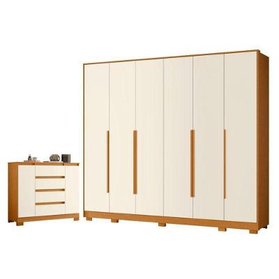 Guarda Roupa Casal Mercure 6 Portas e Cômoda Sapateira Atena MDP Cinamomo Off White Albatroz