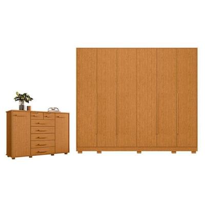 Kit Guarda Roupa Cômoda Mercure Fontana 8 Portas 7 Gavetas MDP Cinamomo
