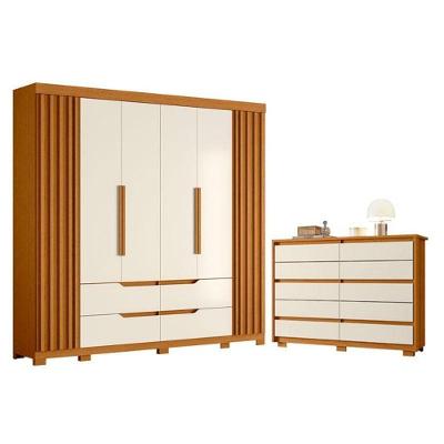 Kit Guarda Roupa Doble e Cômoda Duetto 6 Portas 10 Gavetas MDP Off White