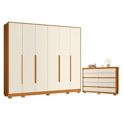 Guarda Roupa Casal Mercure 6 Portas e Cômoda Duetto 10 Gavetas MDP Cinamomo Off White