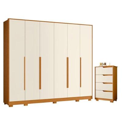 Kit Guarda Roupa Casal Mercure 6 Portas com Cômoda Sole 10 Gavetas MDP Cinamomo Off White