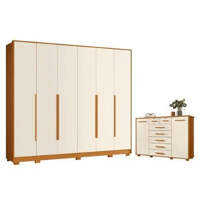 Guarda Roupa Casal Mercure 6 Portas de Bater com Cômoda Fontana 7 Gavetas Cinamomo Off White