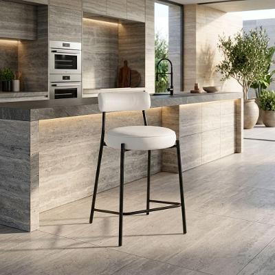 Banqueta Alta Londres PU com Encosto Industrial Preto e Branco D'Rossi