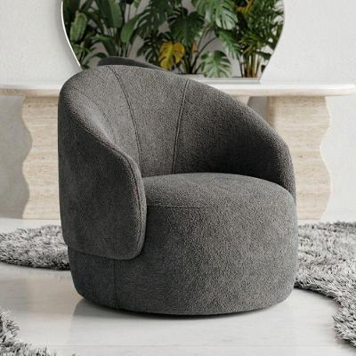 Poltrona Saara Giratória Orgânica Bouclê Sala de Estar Cinza Escuro Desk Design