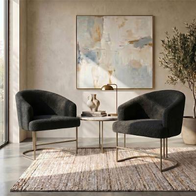 Kit 2 Poltronas Decorativas Chiara Base de Aço Preto Mobília Decor
