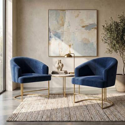 Kit 2 Poltronas Chiara Base de Aço Dourado Azul Marinho Mobília Decor
