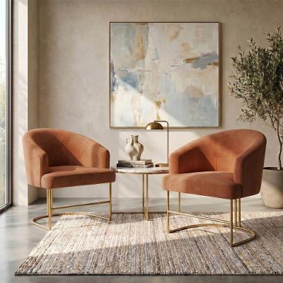 Kit 2 Poltronas Decorativas Chiara Base Aço Dourado Terracota Mobília Decor