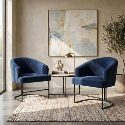 Kit 2 Poltronas Chiara Base de Aço Preto Azul Marinho Mobília Decor