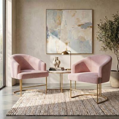 Kit 2 Poltronas Decorativas Chiara Base Aço Dourado Rosê Mobília Decor