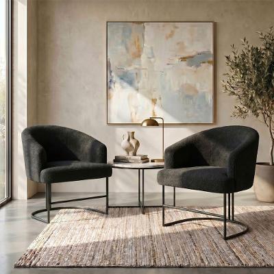 Kit 2 Poltronas Decorativas Chiara Base de Aço Preto Mobília Decor