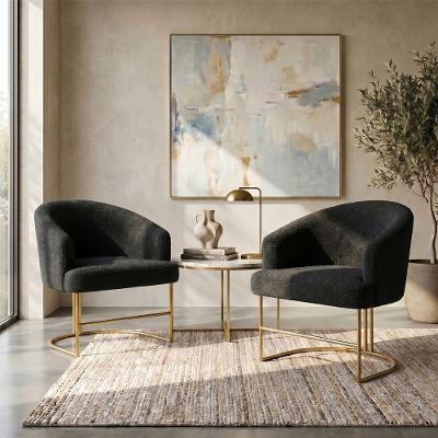 Kit 2 Poltronas Decorativas Chiara Base Aço Dourado Preto Mobília Decor