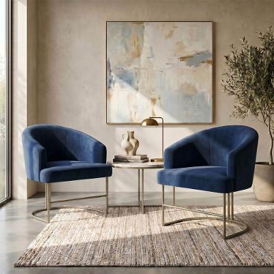 Kit 2 Poltronas Decorativas Chiara Base Aço Azul Marinho Mobília Decor