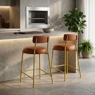 Kit 2 Banquetas Londres PU Nozes com Encosto Dourado D'Rossi