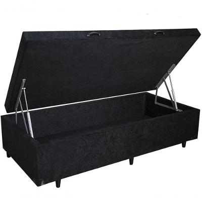 Cama Box Baú Solteiro Compartimento Madeira Preto Colchão dos Sonhos