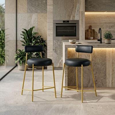 Kit 2 Banquetas Londres PU com Encosto Industrial Preto D'Rossi