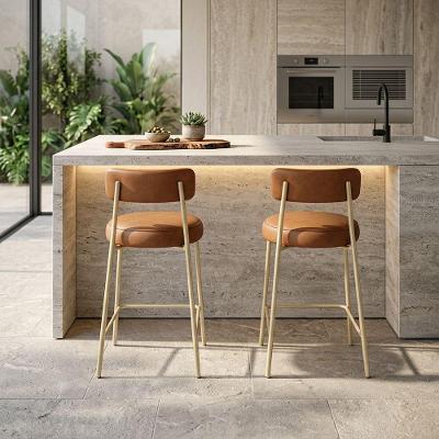 Kit 2 Banquetas Londres PU Whisky com Encosto Champanhe D'Rossi