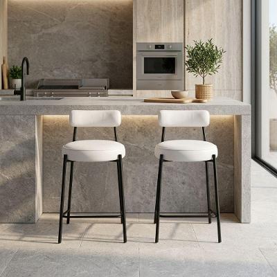 Kit 2 Banquetas Londres PU Base Fixa com Encosto Branco D'Rossi