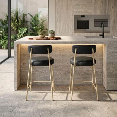 Kit 2 Banquetas Altas Londres PU Base Aço com Encosto Preto D'Rossi