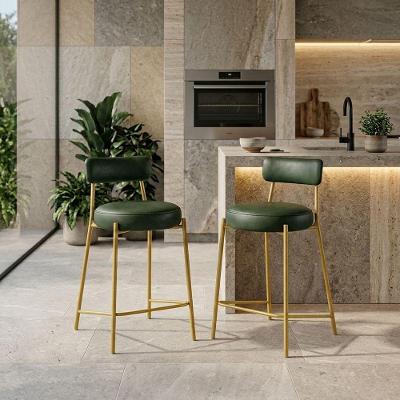 Kit 2 Banquetas Altas Londres PU Base Fixa com Encosto Verde D'Rossi
