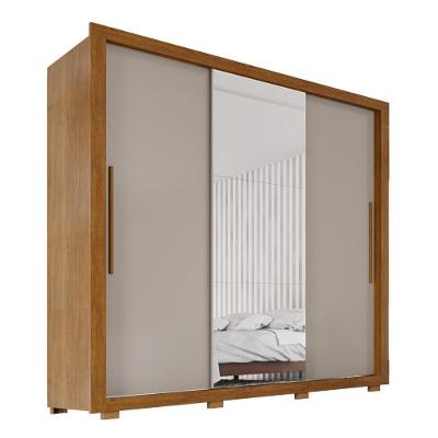 Guarda Roupa Casal Luna 3 Portas de Correr 4 Gavetas Espelho Cinamomo-Off