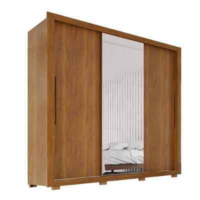 Guarda Roupa Casal Luna 3 Portas de Correr 4 Gavetas Espelho Cinamomo