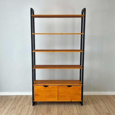 Estante Linea Ample 6 Prateleiras 2 Gavetas Pinus 100CM Carvalho e Preto
