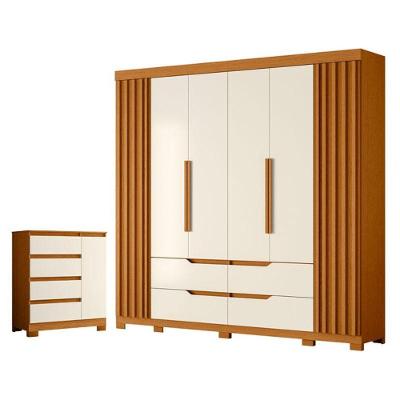 Guarda Roupa Casal Doble 6 Portas de Bater Cômoda Olimpia 4 Gavetas MDP Cinamomo Off White