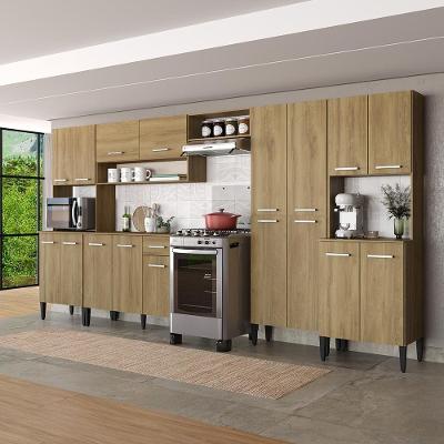 Cozinha Arizona Linea 17 Portas 1 Gaveta MDP 349CM Amadeirado Carraro