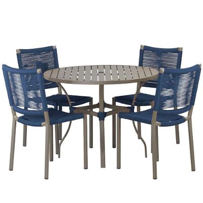 Conjunto Tóquio Mesa e 4 Cadeiras Alumínio Corda Náutica Azul Marinho Trama Original