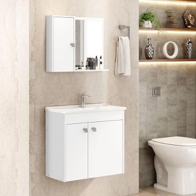 Conjunto para Banheiro Munique Armário Gabinete Cuba MDF Branco Ravilar