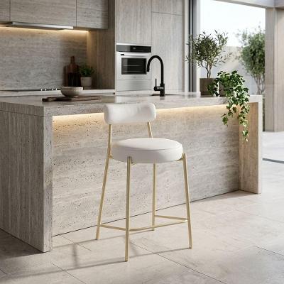 Banqueta Alta Londres PU Base Fixa com Encosto 95cm Branco D'Rossi