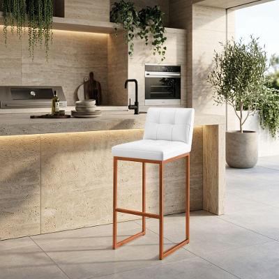 Banqueta Alta Industrial Lirina Assento PU com Encosto Fixa Branco D'Rossi