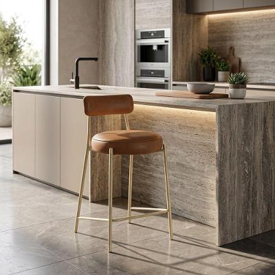 Banqueta Londres PU com Encosto Industrial 85cm Whisky D'Rossi