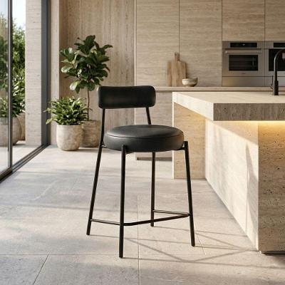 Banqueta Alta Londres PU com Encosto Industrial Preto D'Rossi