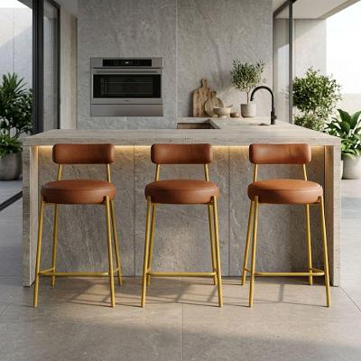 Kit 3 Banquetas Londres PU Nozes com Encosto Dourado D'Rossi