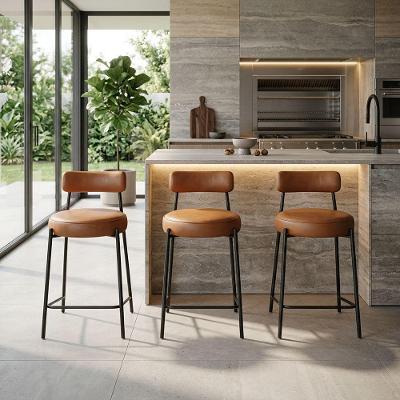 Kit 3 Banquetas Altas Londres Assento PU Base Fixa Encosto Fixo 95cm Whisky D'Rossi